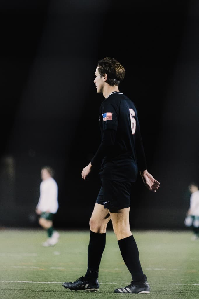 On the soccer field at night